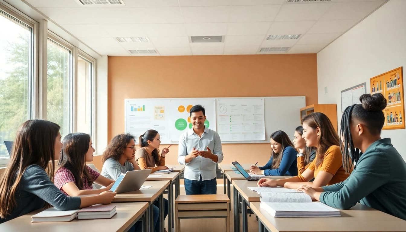 Students actively participating in an Education-focused classroom environment, showcasing engagement and collaboration.