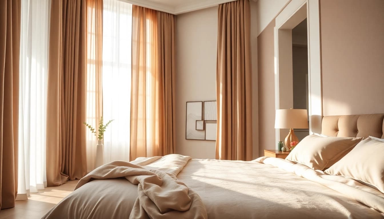 Verduisterende gordijnen creëren een rustige sfeer in een stijlvol interieur.