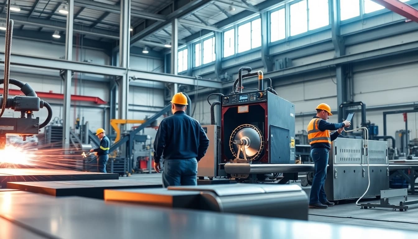 Experience precision in steel processing at fab u tech industries, showcasing advanced machinery and skilled workers.