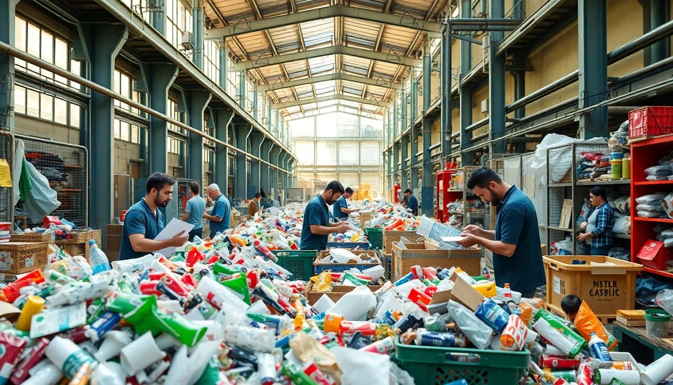 Engaging in cold lake recycling as community members sort through materials at a recycling facility.