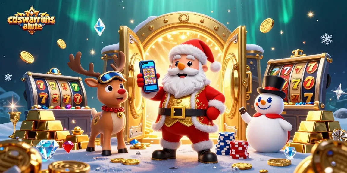 cdswarriorsalute menampilkan slot jackpot dengan Santa Claus dan teman-temannya di kasino.