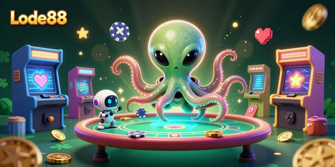 Lode88 enhances the gaming experience with a unique cosmic poker scene featuring alien characters.