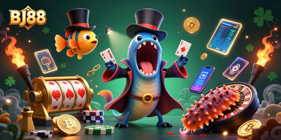BJ88 promotes winning card tricks and gambler's luck in a vibrant, enchanting underwater scene.