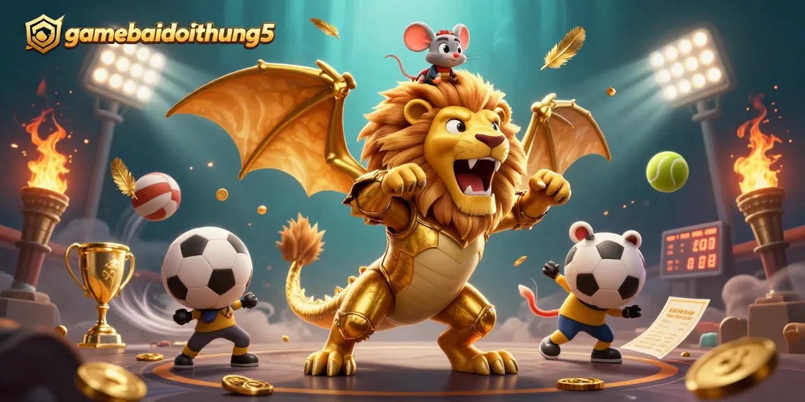Experience thrilling gameplay with gamebaidoithuong5, where a chimera roars amid dynamic sports action.