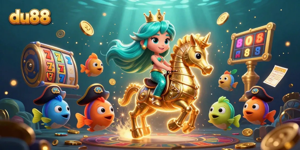 Win big with exciting du88 casino slots, featuring a vibrant underwater scene with colorful characters.