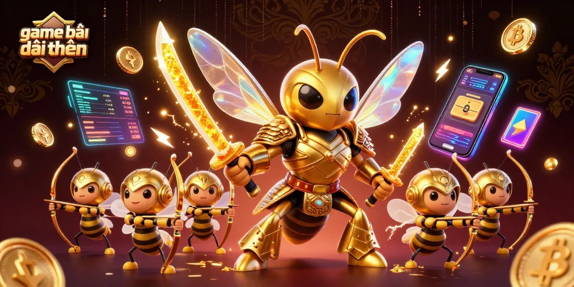 Experience thrilling gameplay in game bài đổi thưởng with vibrant characters and digital crypto elements.