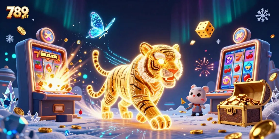 Win big with 789 bet: vibrant illustration of casino gameplay featuring a neon tiger.