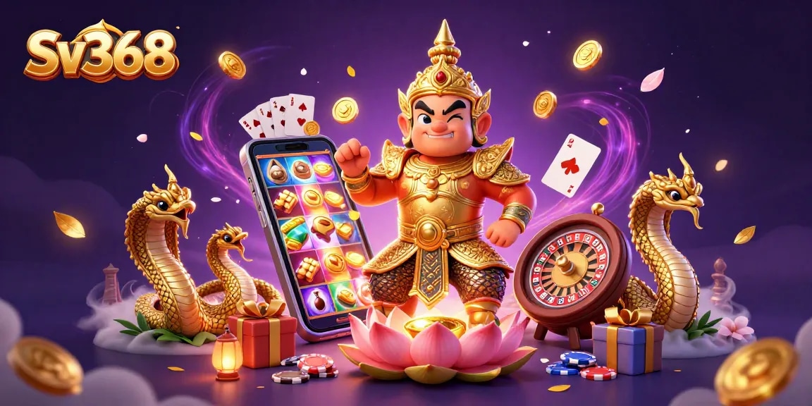 Win big at Sv368 with exciting games featuring colorful slot reels and dynamic casino elements.