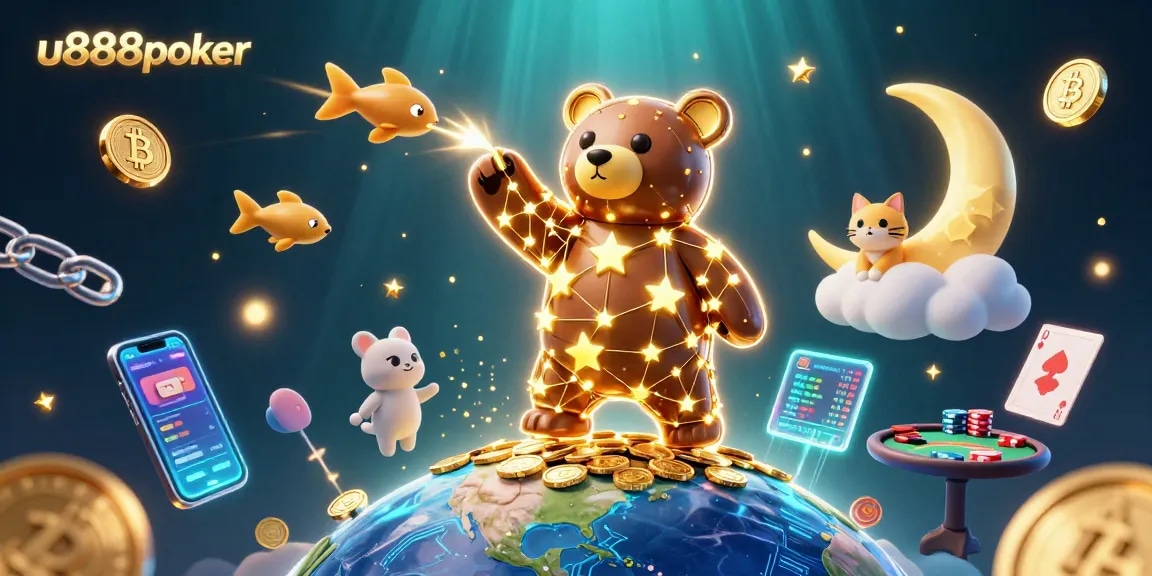 Play at u888poker and uncover treasures in a vibrant casino-themed illustration