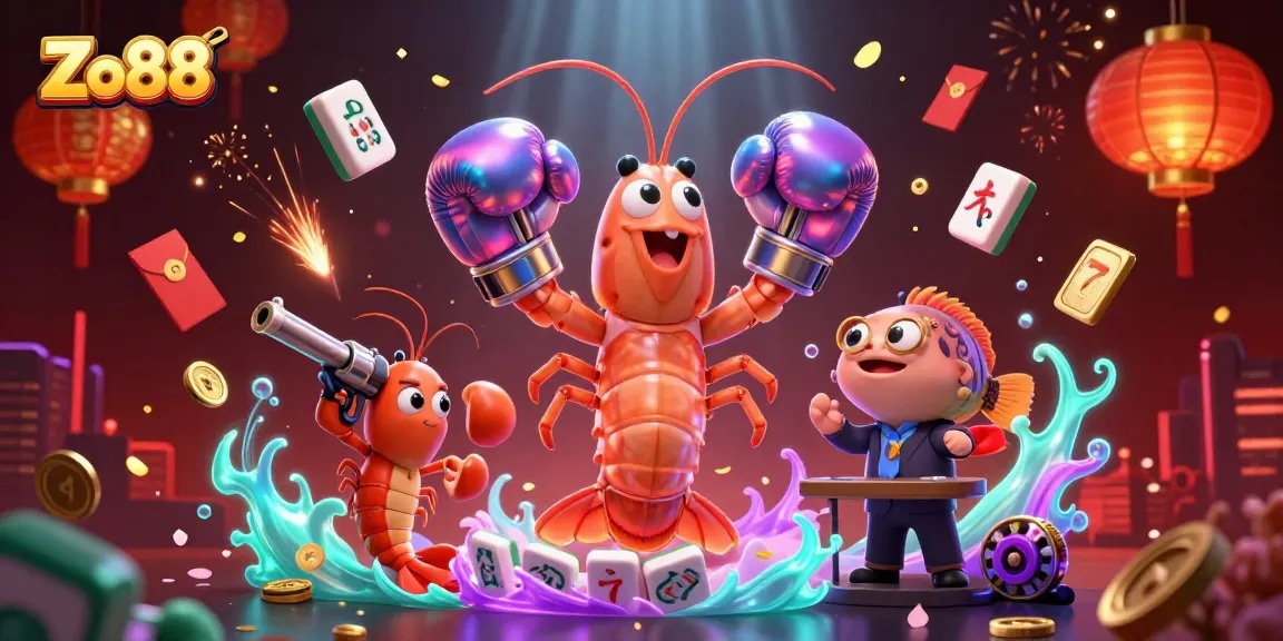 Engage with Za88 by witnessing a vibrant 3D casino scene featuring animated characters and jackpot elements.