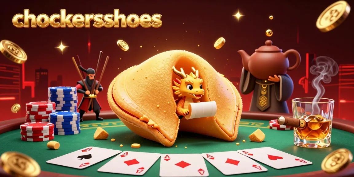 Engage with chockersshoes at the vibrant online poker table highlighted by a golden cookie and dragon.