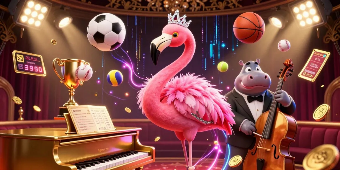 Experience the excitement of 58win-aa with vibrant casino energy, featuring flamingo singer and dynamic sports elements.