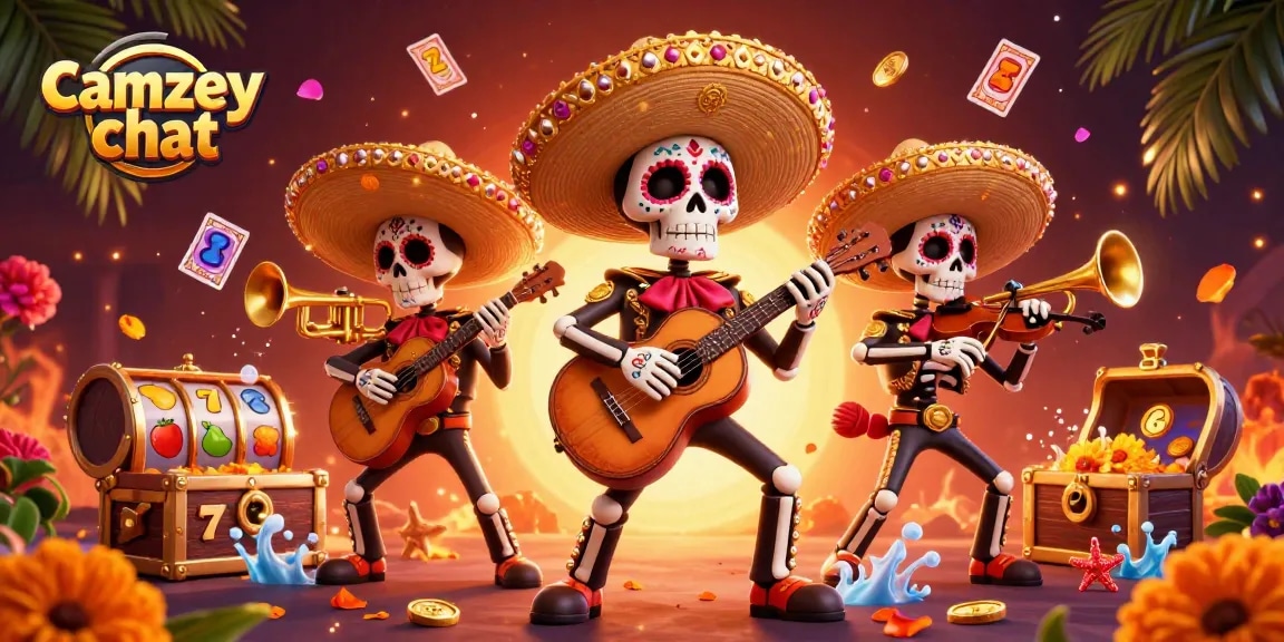 Experience the thrill of camzey chat with vibrant slots and energetic mariachi characters in a vibrant scene.