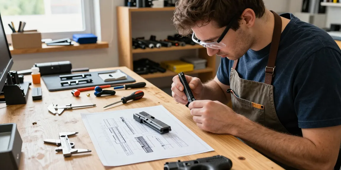 Precision gunsmithing of Glock slides at https://precisionglockslides.com in a professional workshop.