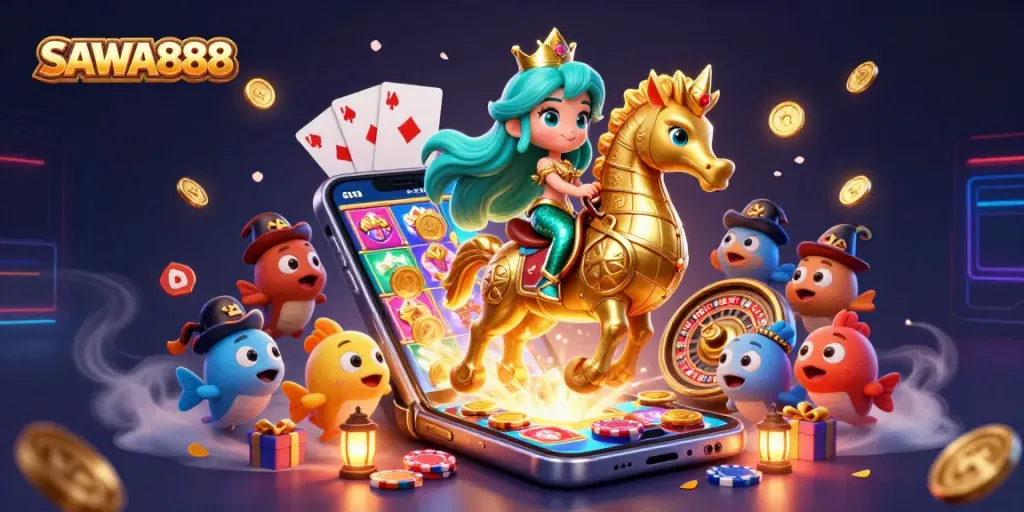 Engage with thrilling SAWA888 slots in a vibrant 3D casino world filled with fortune.