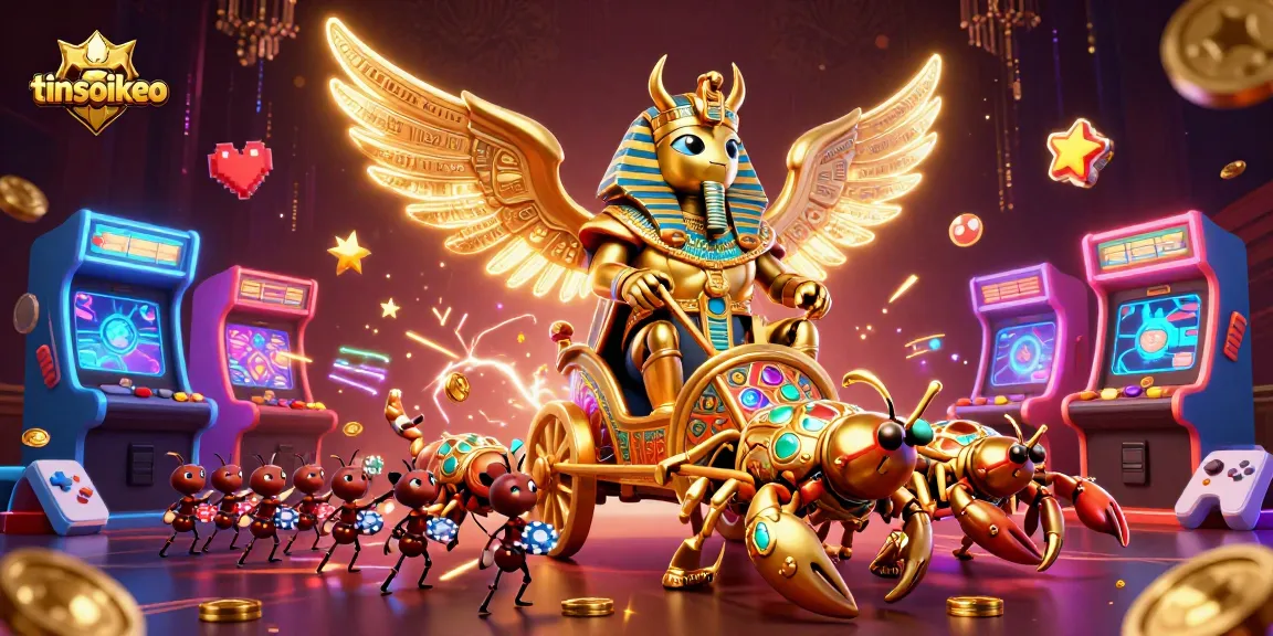 Experience thrilling gameplay with the tinsoikeo golden scarab beetle in an expansive casino scene.
