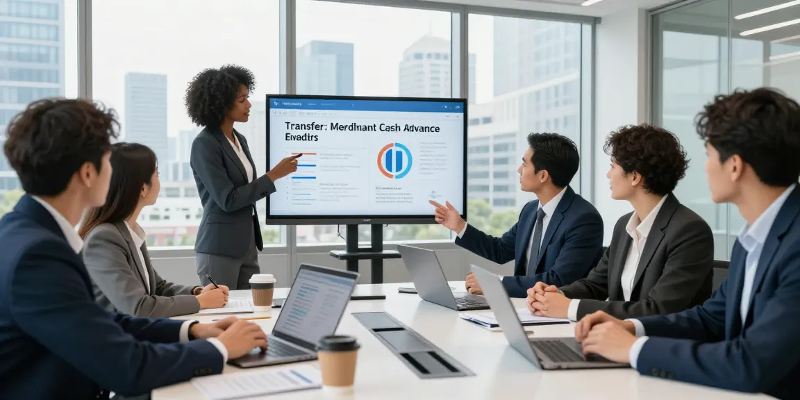 Team collaborating on live transfer merchant cash advance leads in a modern office.