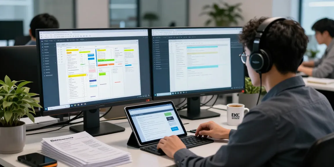 Data analyst detecting fraud receipt using advanced AI technology in a professional workspace.