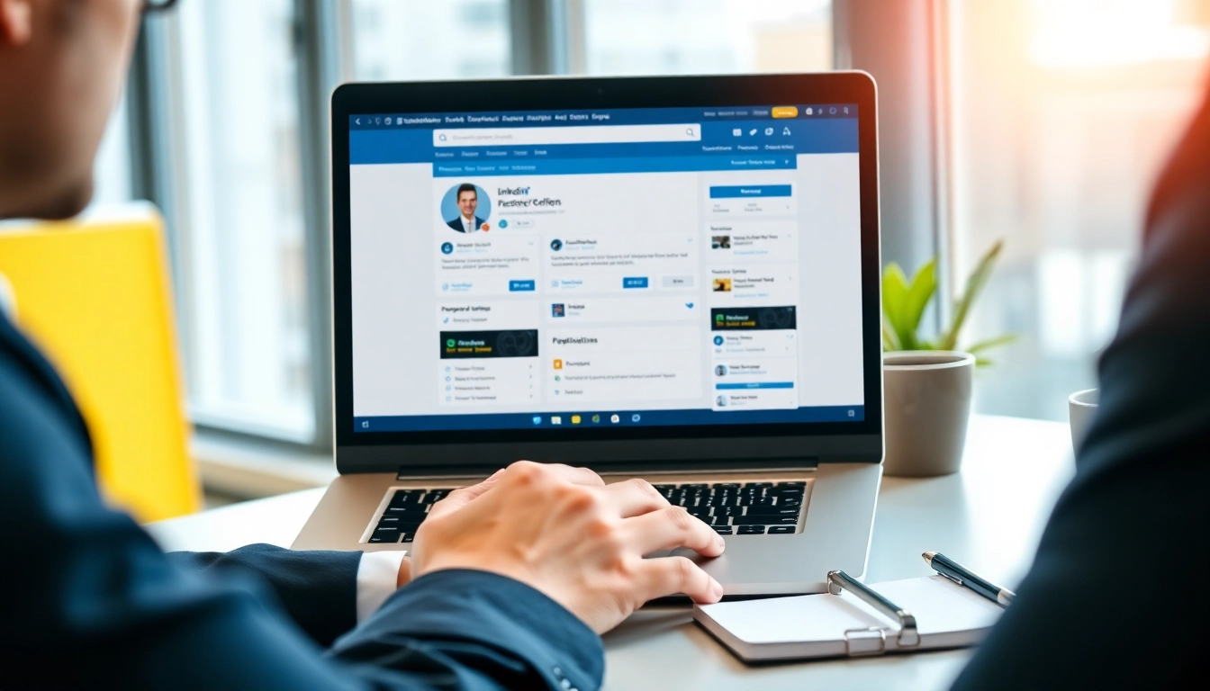 Extract emails from linkedin profiles using a laptop in a bright office environment.