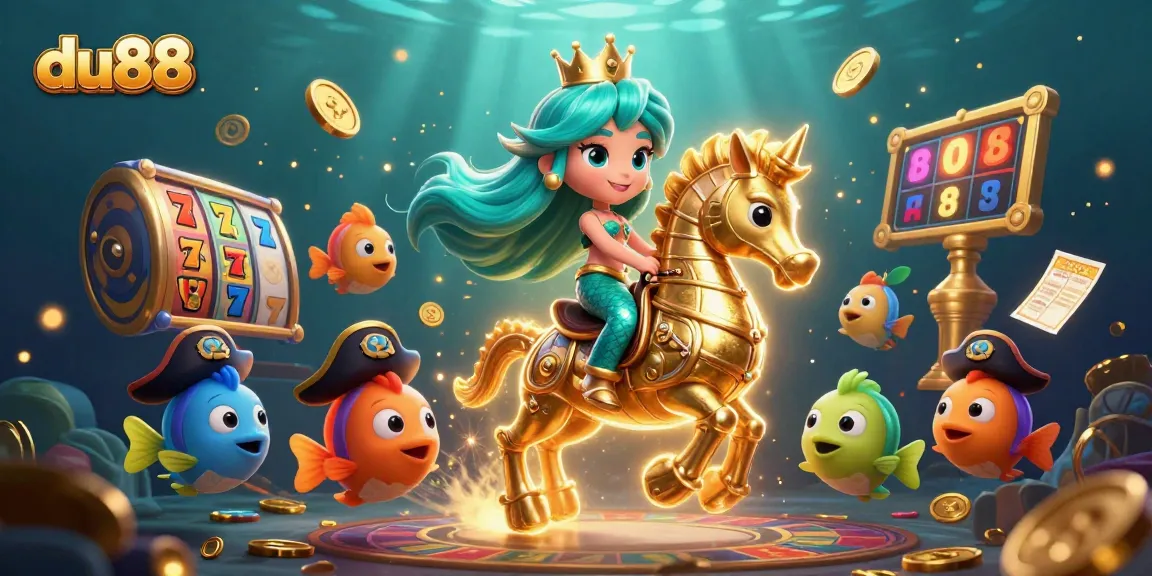 Win big with exciting du88 casino slots, featuring a vibrant underwater scene with colorful characters.
