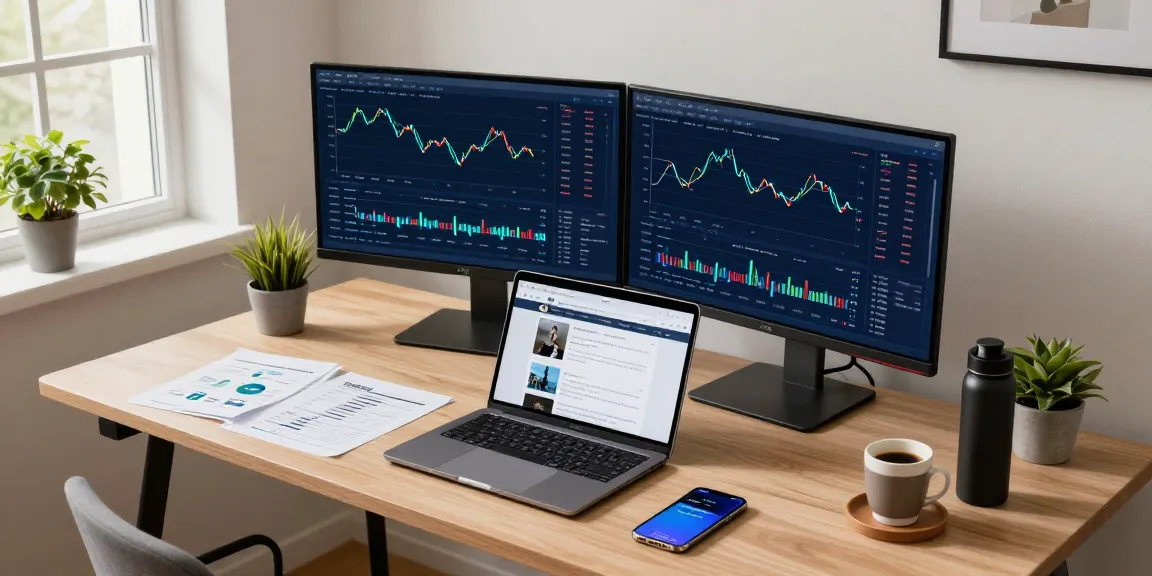 Bitcoin mining investment analysis in a modern tech workspace displaying cryptocurrency charts and digital wallet apps