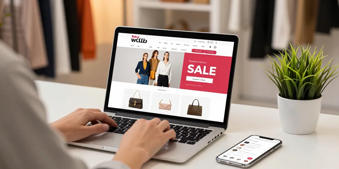 Shopper browsing a 레플리카 사이트 for stylish fashion items on a laptop