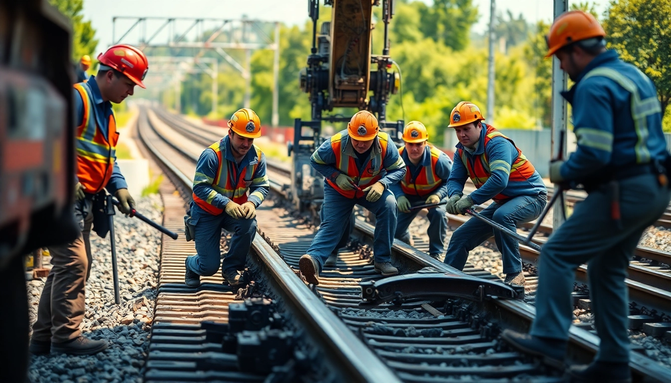Observe emergency railroad repair technicians actively addressing a derailment with skilled precision.