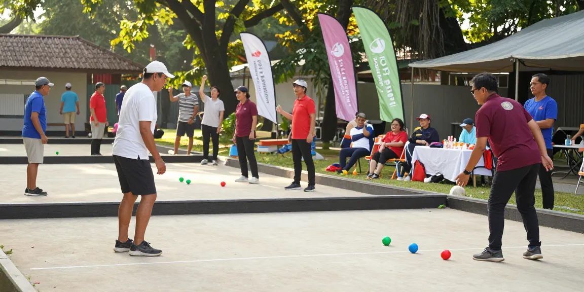 Aktivitas olahraga petanque oleh FOPI Kota Banjarmasin, menampilkan pertandingan yang menyenangkan dengan suasana ceria.