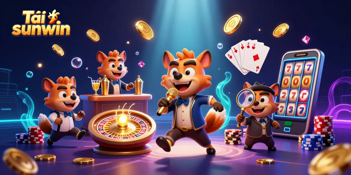 Try the exciting Tải sunwin experience in this vibrant 3D casino scene with hyenas showcasing casino fun.
