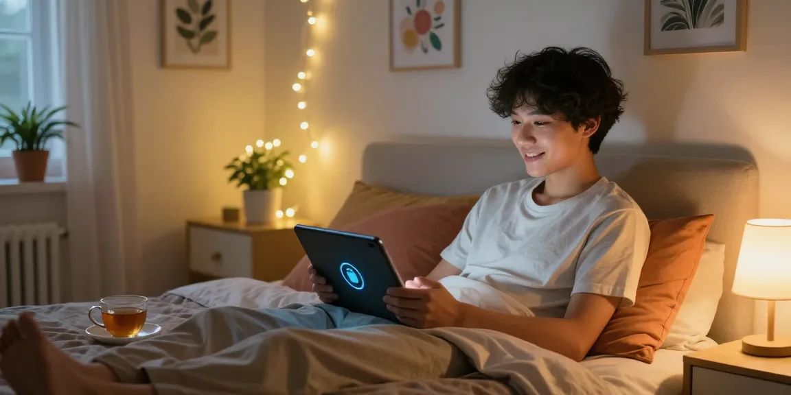 Engaging with an NSFW chat bot in a cozy bedroom setting.