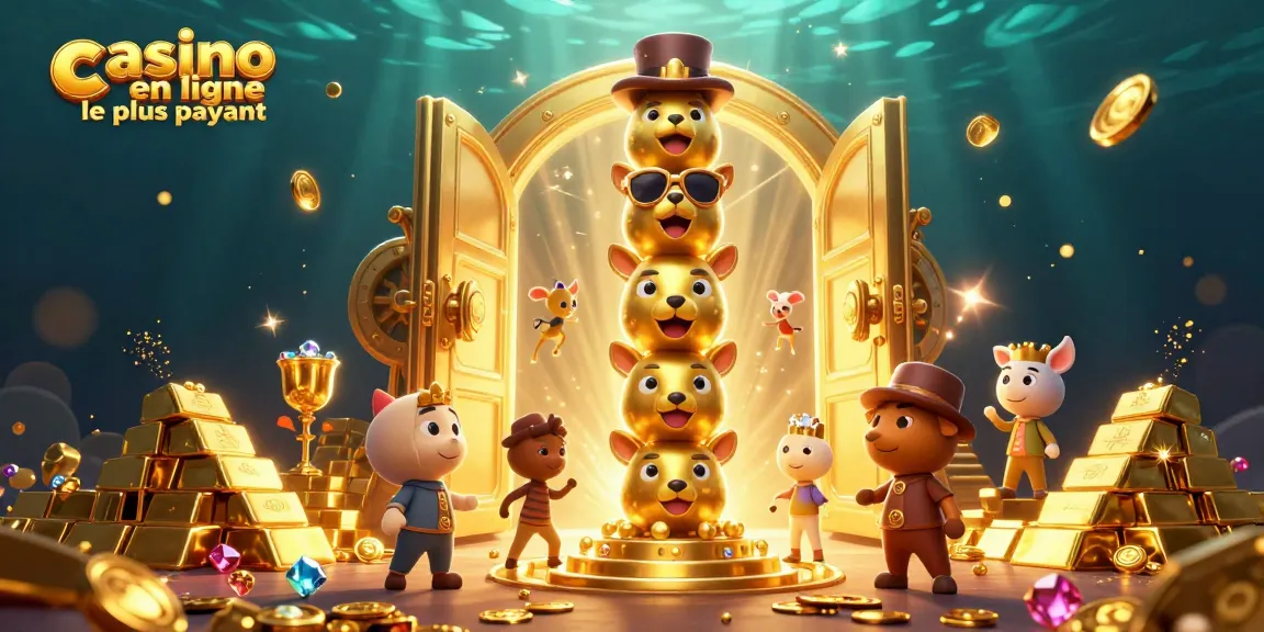 Illustration 3D d'un totem de casino en ligne le plus payant entouré de richesses étincelantes.