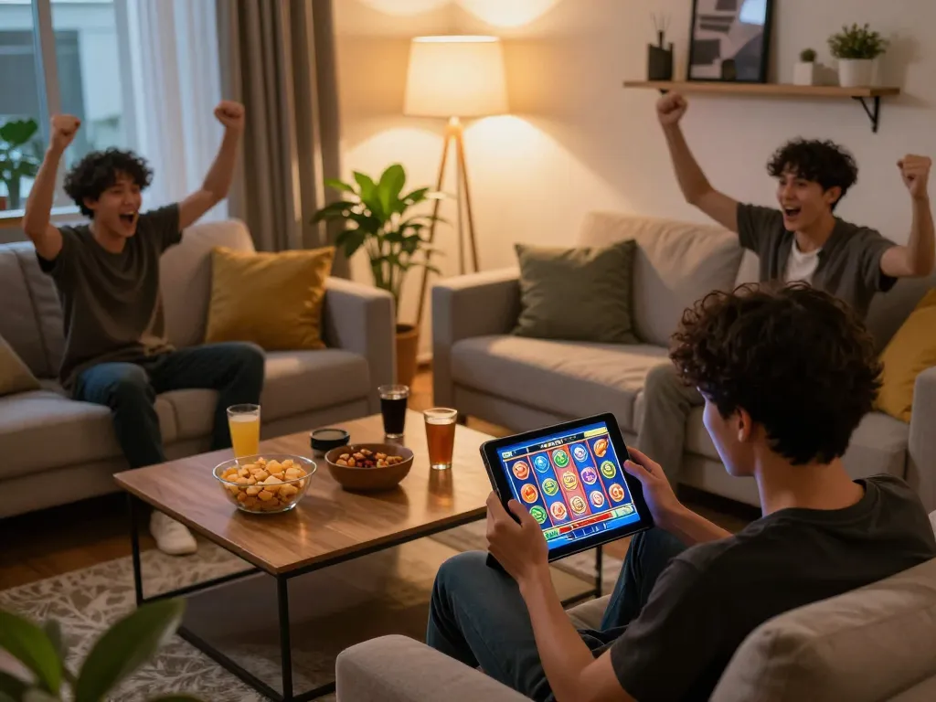 Experience the thrill of slot gacor hari ini while playing on a tablet in a cozy home setting.