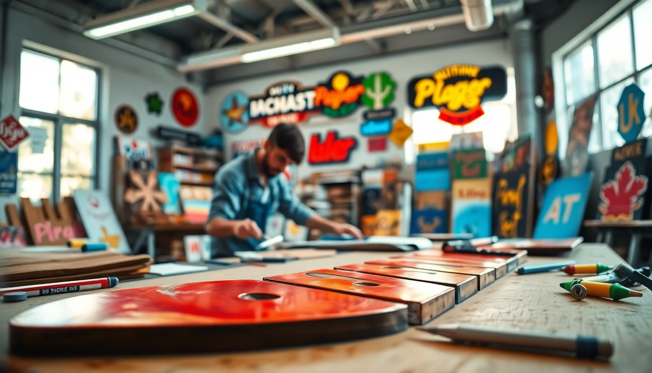 Custom signage design process by a calgary sign company with vibrant colors and skilled craftsmanship.