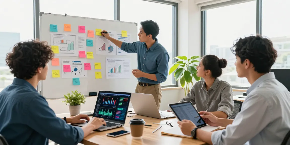 Diverse professionals engaged in digital marketing strategy, showcasing Digital Marketing Heroes in an inspiring workspace.