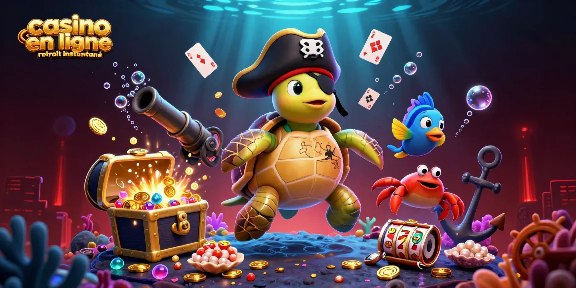 Jouez au casino en ligne retrait instantané avec une illustration manifestant les trésors flottants et des personnages marins.