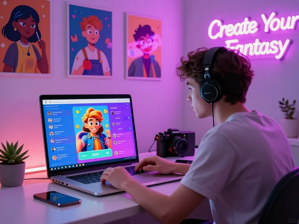 Engaging with character ai nsfw platform in a vibrant workspace full of animated characters and personal decor.