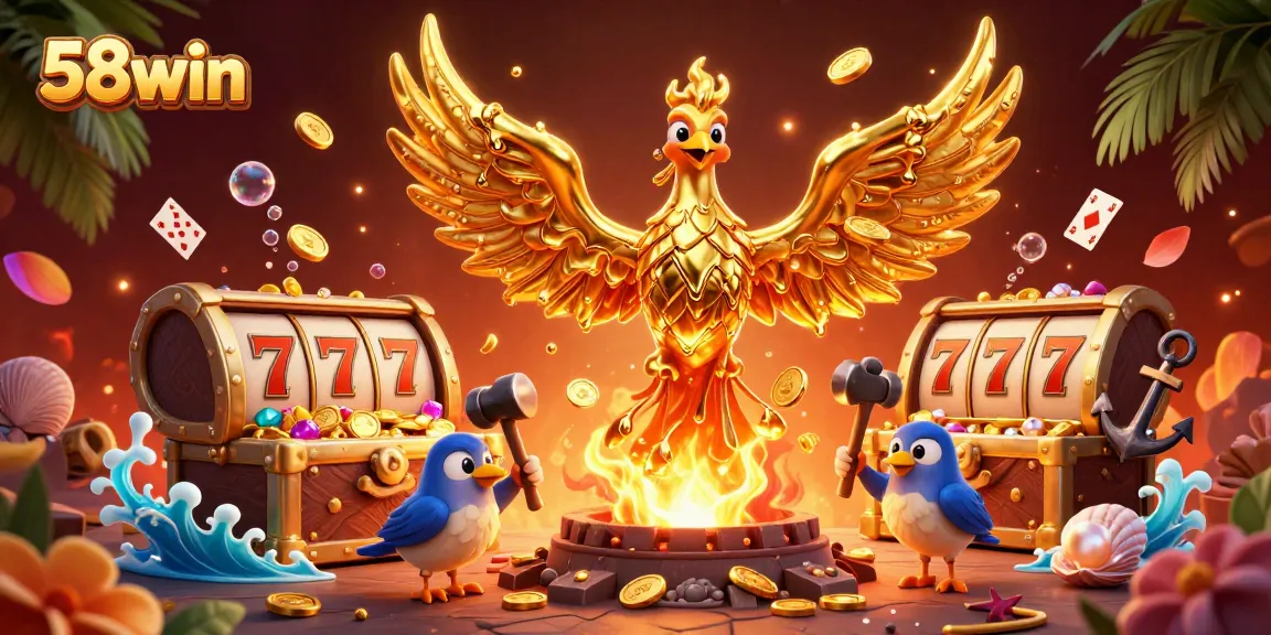 Experience the thrilling win with 58win's vibrant casino scene filled with gold coins.