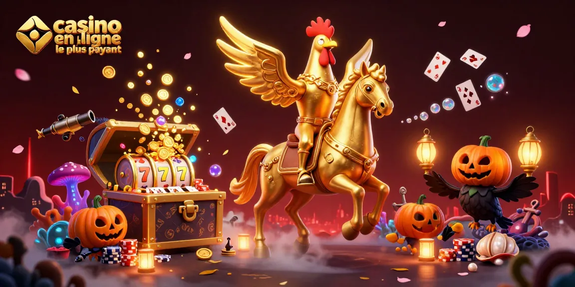 Un visuel captivant d'un casino en ligne le plus payant avec un coq doré et des éléments de jeux dynamiques.