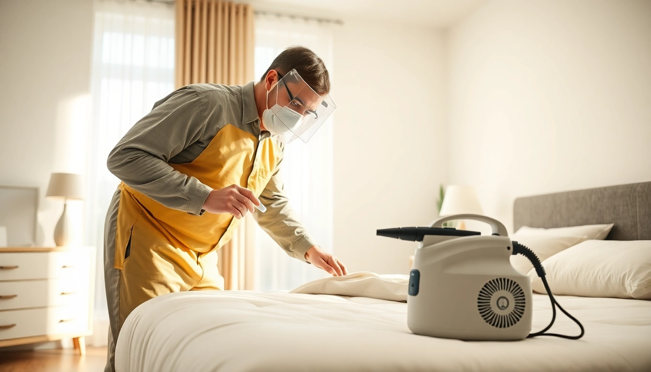 Performing affordable bed bug control treatment in a sanitized bedroom environment.