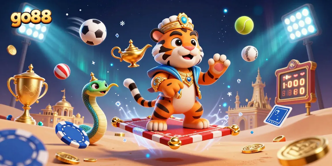 Experience thrilling gaming at go88 with a dynamic Arabian-themed casino scene featuring vibrant characters and elements.