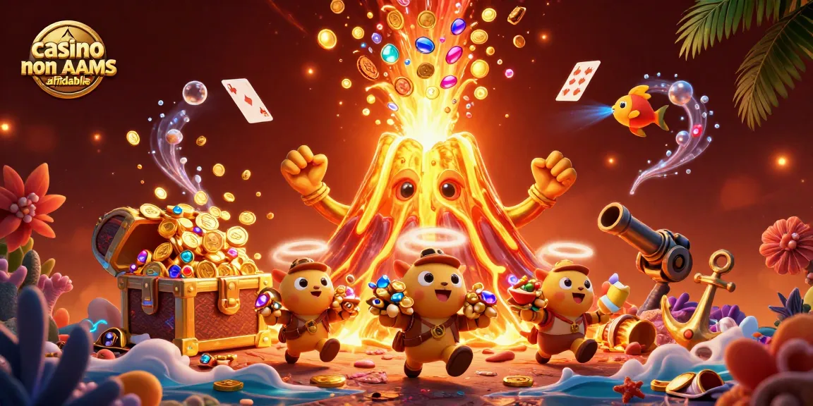 Scopri i casinò non AAMS affidabili con un vulcano d'oro che erutta tesori giocosi.