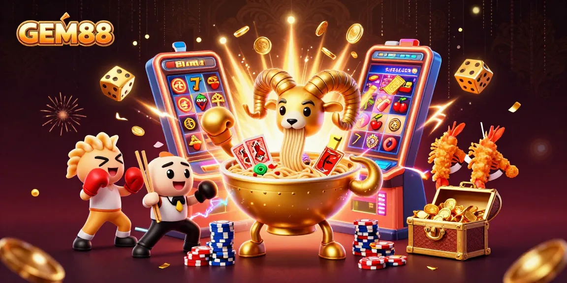 Experience the excitement of GEM88 with dynamic casino characters in a vibrant, lively 3D scene featuring slots and jackpots.