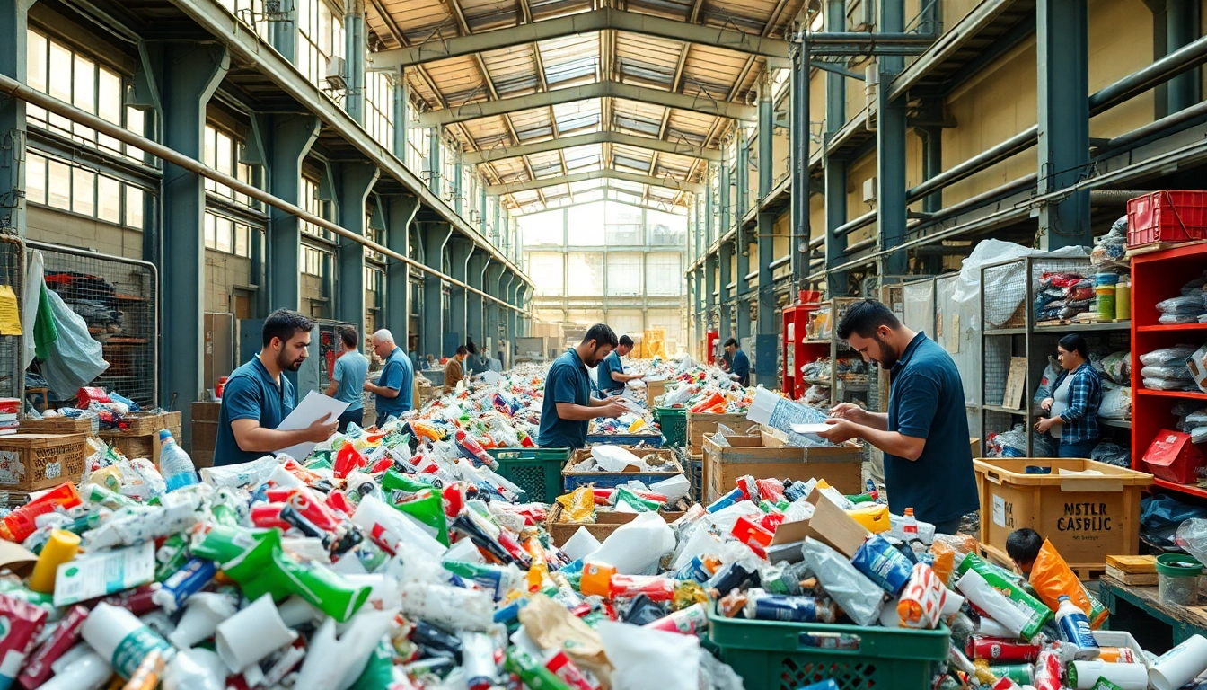 Engaging in cold lake recycling as community members sort through materials at a recycling facility.