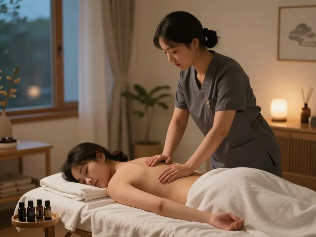 송파출장안마 홈 마사지 치료사가 평화로운 환경에서 휴식 서비스를 제공하고 있습니다.