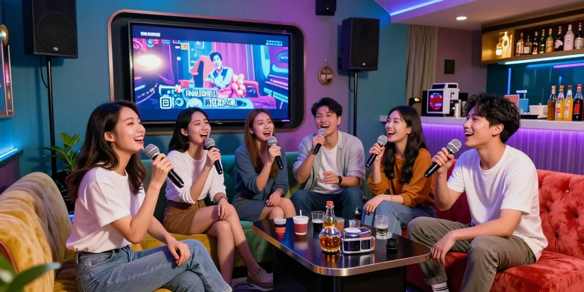 Experience the excitement of 강남 도파민 가라오케 with friends in a vibrant, themed karaoke room.