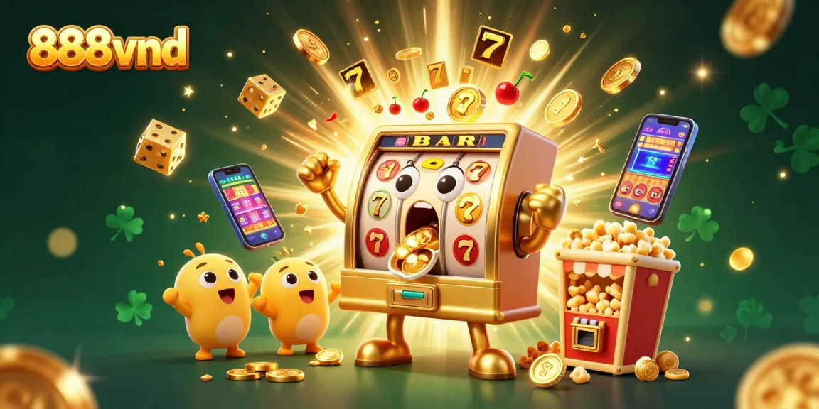 Experience the thrill of 888vnd as slot machines hit jackpots and coins rain down in a vibrant casino scene.