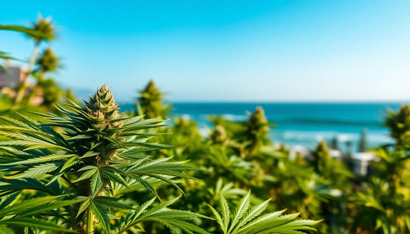 Club Cannabis Costa Brava: Explore vibrant cannabis plants flourishing in a beautiful Mediterranean landscape.