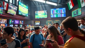 Engaged fans celebrating sports betting Mexico's thrilling atmosphere in a lively venue.