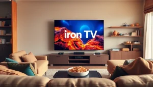Enjoy streaming on iron tv in a cozy modern living room setting with inviting décor.