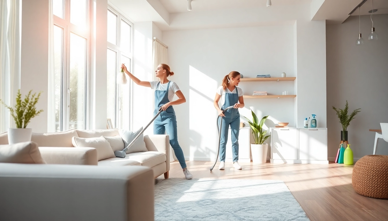 Cleaning Service team demonstrating expertise in a bright home environment, enhancing cleanliness.
